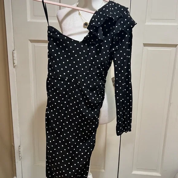 Veronica Beard Leona One Shoulder Polka Dot Dress - Picture 6 of 9